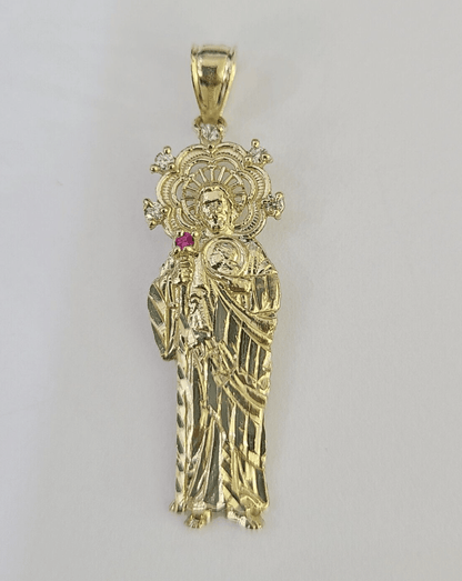 Real 10K Gold Saint Jude Charm Diamond Cut 10kt yellow Gold Pendent 1.5" - GoldenlinQ