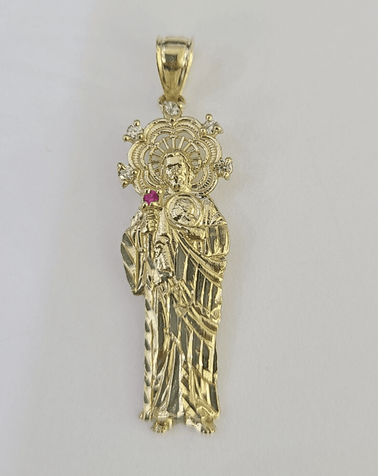 Real 10K Gold Saint Jude Charm Diamond Cut 10kt yellow Gold Pendent 1.5" - GoldenlinQ