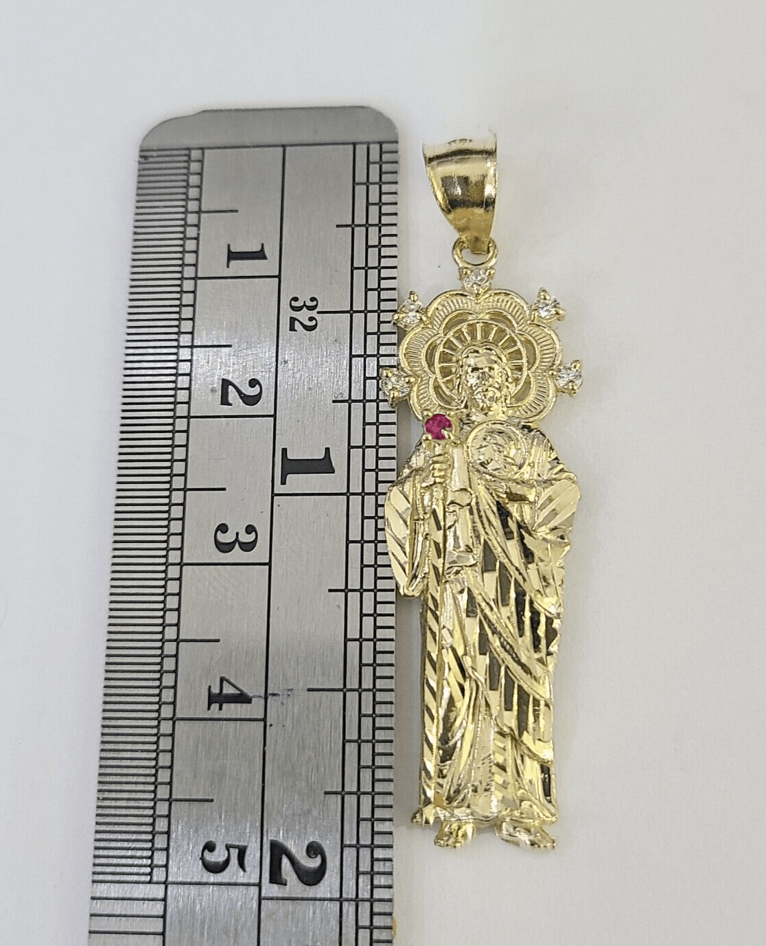 Real 10K Gold Saint Jude Charm Diamond Cut 10kt yellow Gold Pendent 2" - GoldenlinQ