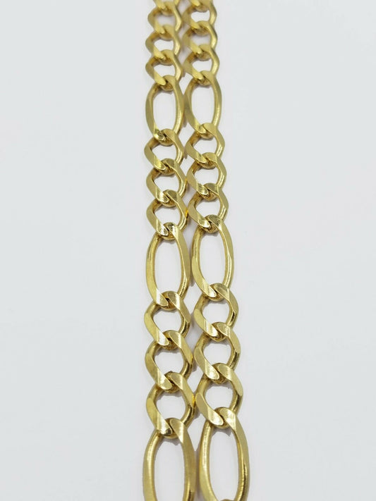REAL 10k Gold SOLID Mens Necklace Figaro Link Chain 20" - 30" 10kt Yellow Gold 7mm - Reva Jeweler