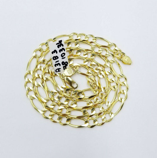 REAL 10k Gold SOLID Mens Necklace Figaro Link Chain 20" - 30" 10kt Yellow Gold 7mm - Reva Jeweler