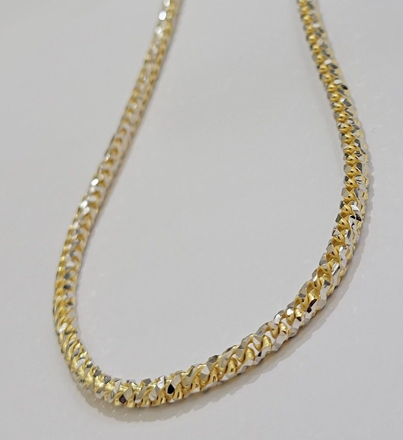 Real 10k Gold Solid Palm Chain Necklace Diamond cut 4.5mm 24" 10kt Unique Design - Reva Jeweler