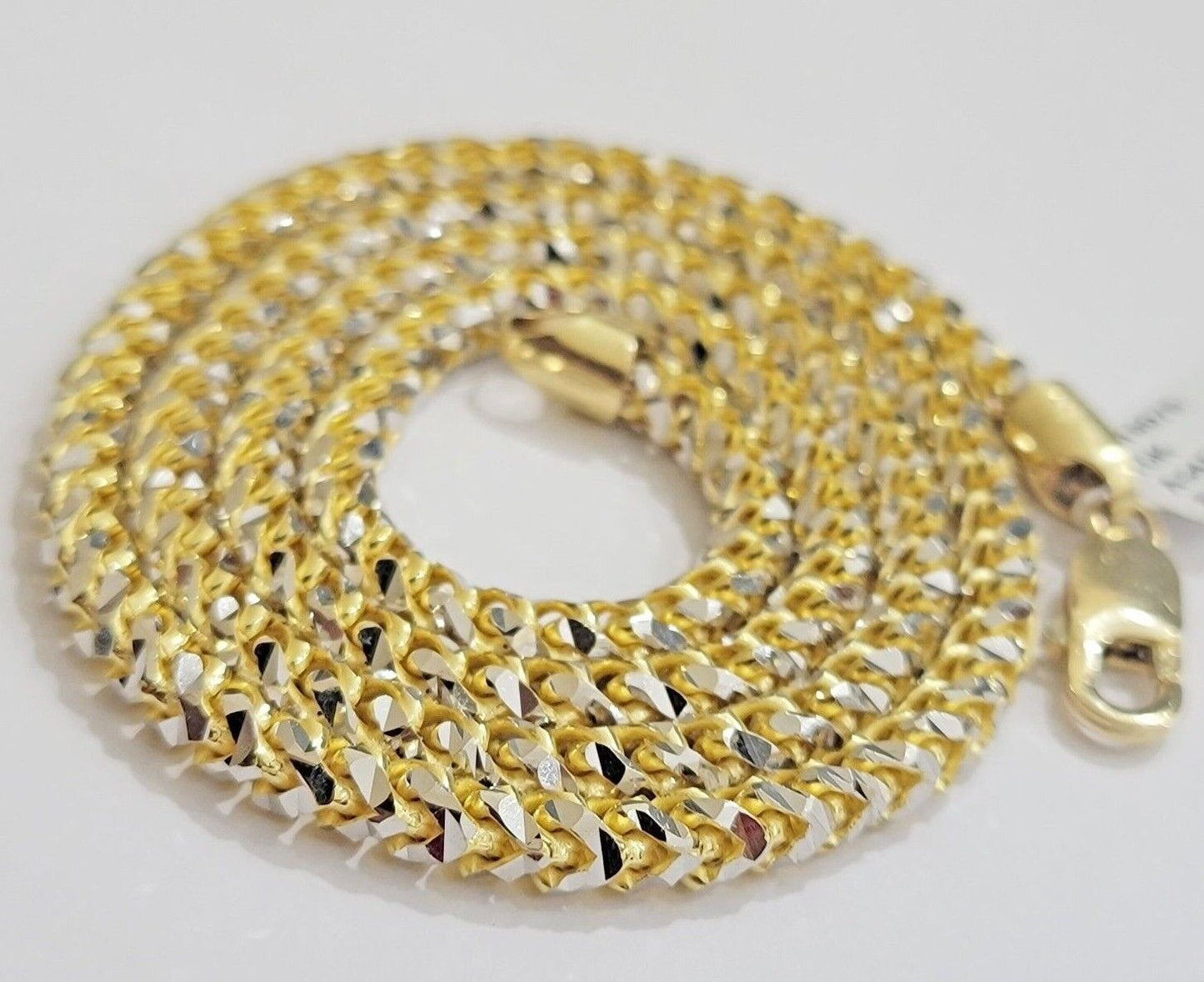 Real 10k Gold Solid Palm Chain Necklace Diamond cut 4.5mm 24" 10kt Unique Design - Reva Jeweler