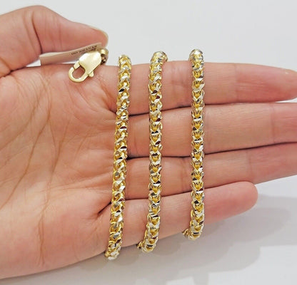 Real 10k Gold Solid Palm Chain Necklace Diamond cut 4.5mm 24" 10kt Unique Design - Reva Jeweler
