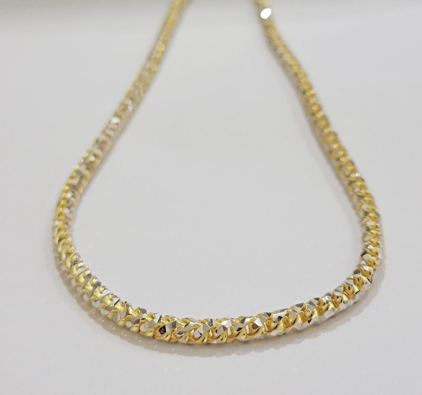 Real 10k Gold Solid Palm Chain Necklace Diamond cut 5mm 18" Choker , 10kt Mens - Reva Jeweler