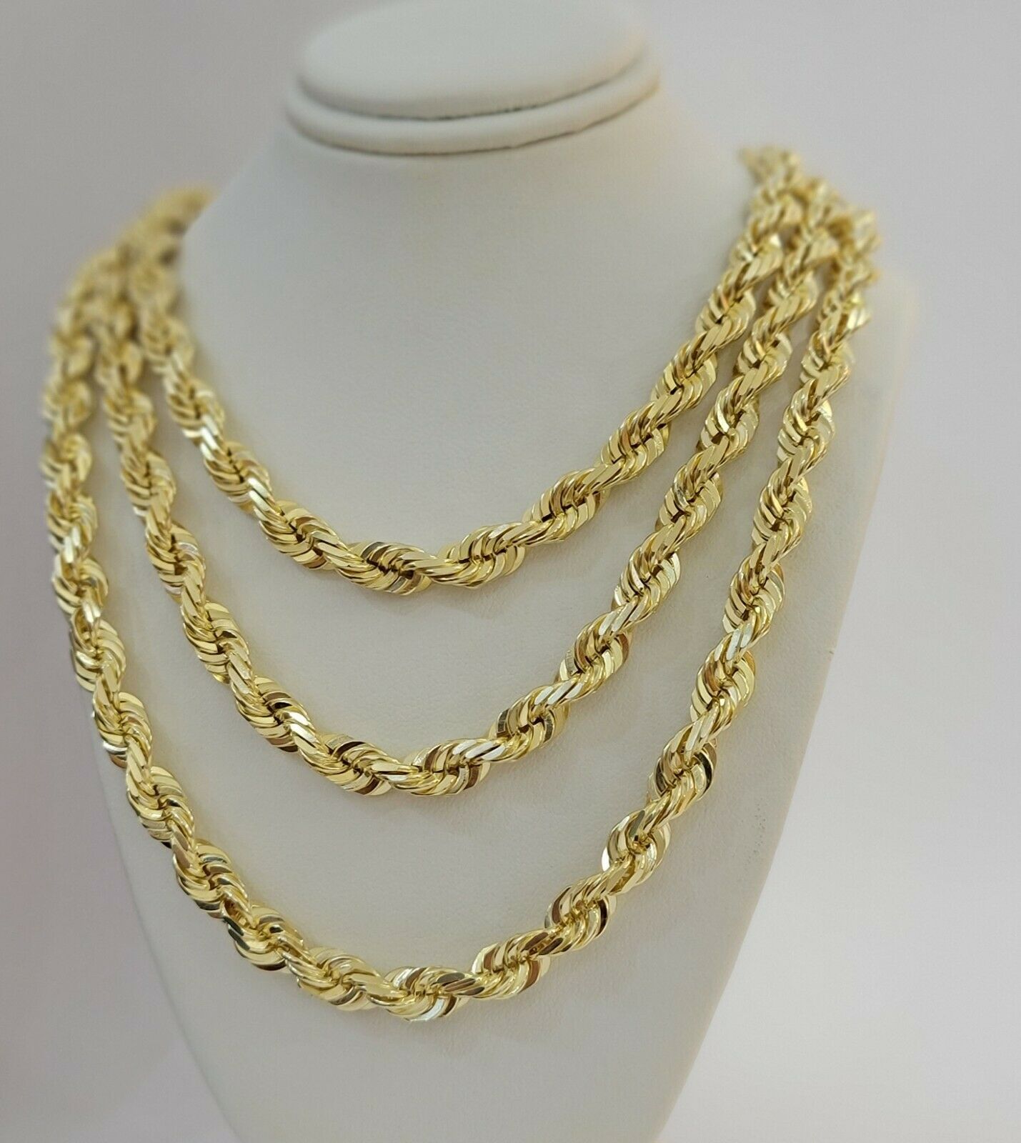 Real 10k Gold Solid Rope Chain Mens Necklace 8mm 24" Inch Diamond cuts 10kt - Reva Jeweler