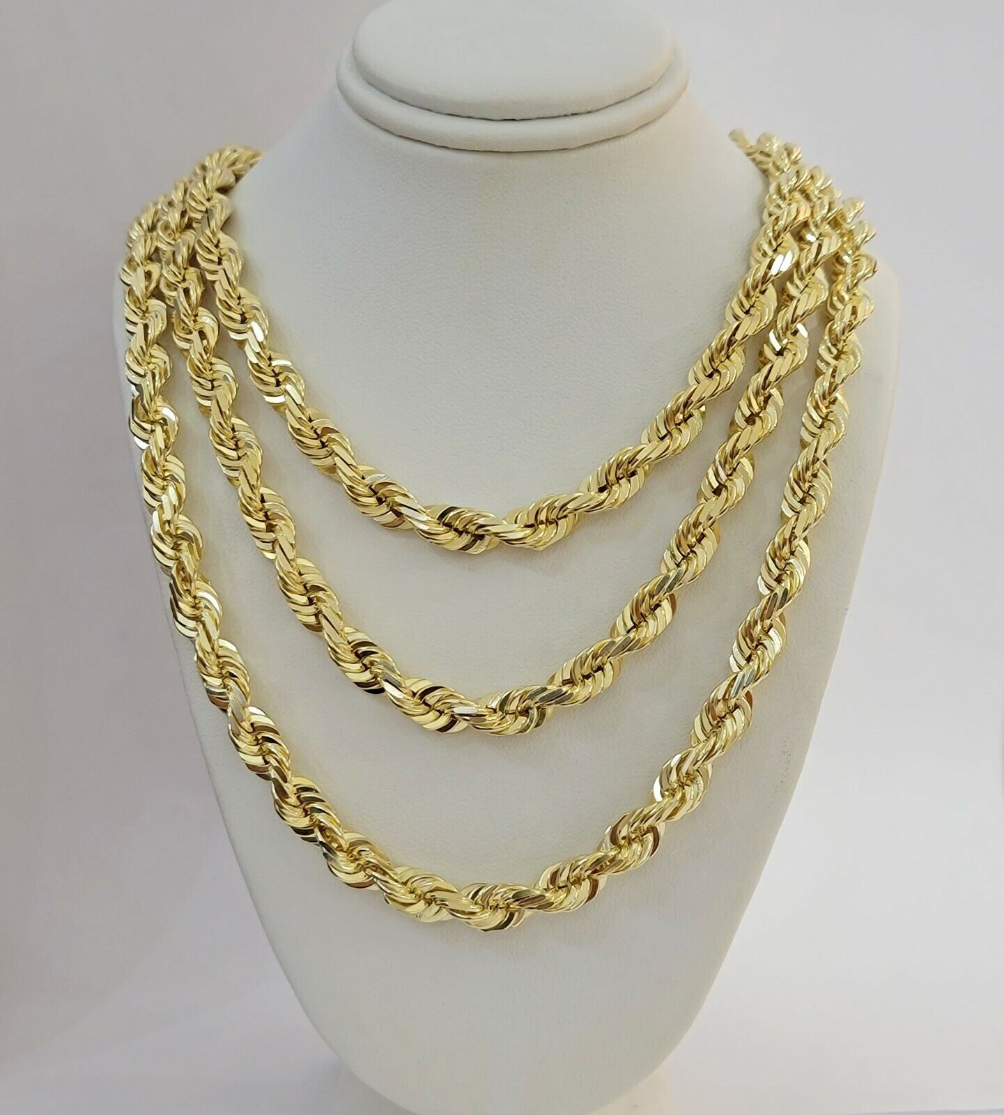 Real 10k Gold Solid Rope Chain Mens Necklace 8mm 24" Inch Diamond cuts 10kt - Reva Jeweler