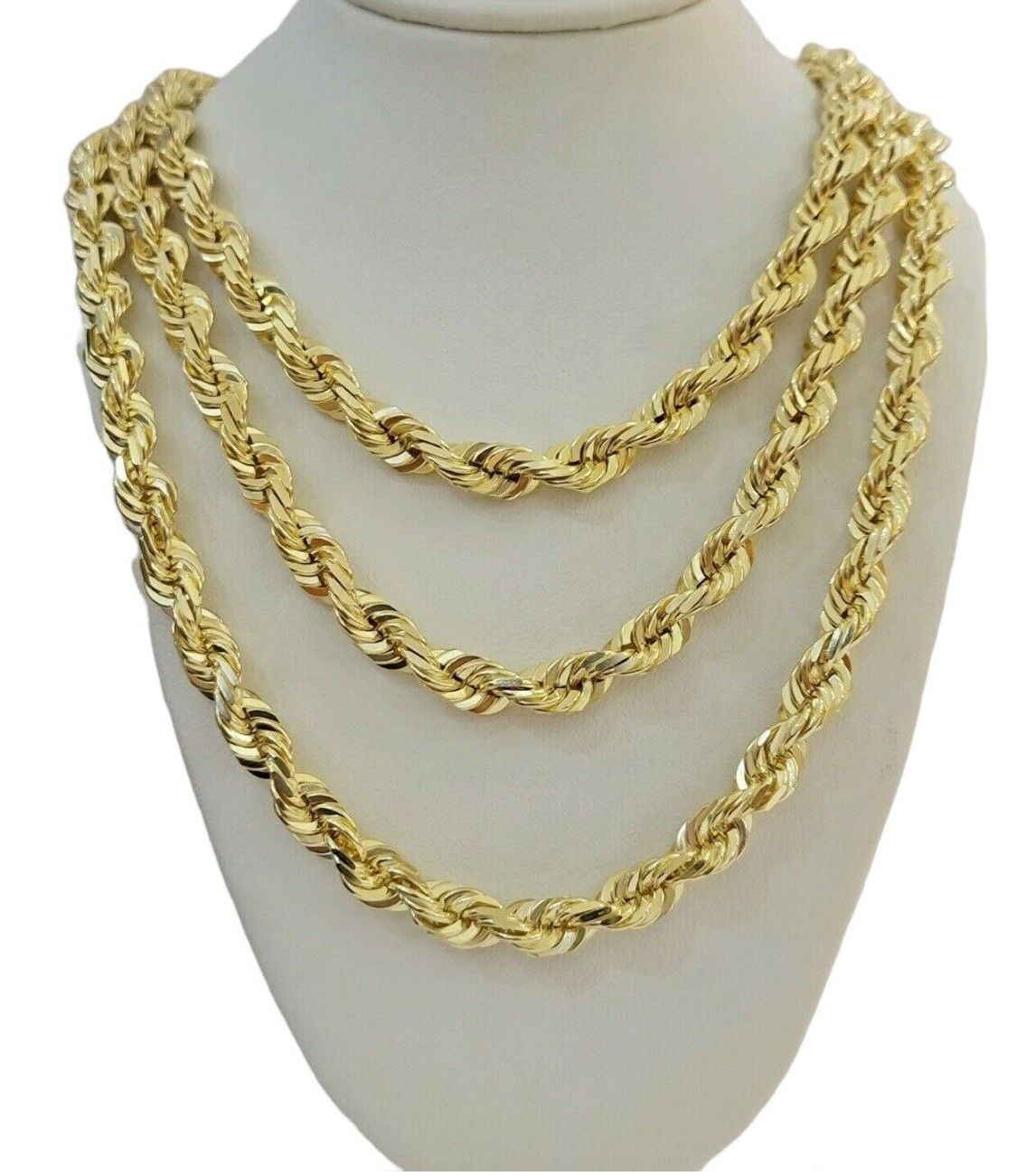 Real 10k Gold Solid Rope Chain Mens Necklace 8mm 24" Inch Diamond cuts 10kt - Reva Jeweler
