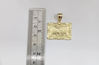Real 10k Gold Square Pendant Last Supper Charm 10kt Yellow Gold - GoldenlinQ