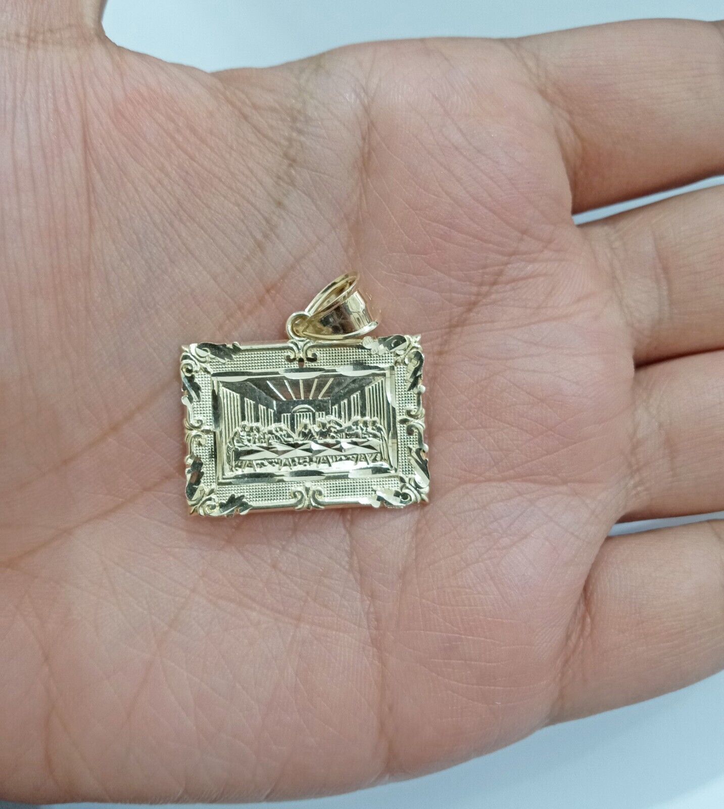 Real 10k Gold Square Pendant Last Supper Charm 10kt Yellow Gold - GoldenlinQ