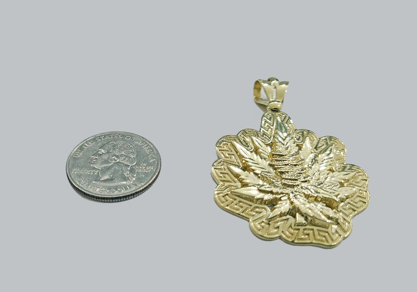 Real 10k Gold Weed leaf Charm Pendant 10kt Yellow Gold Unisex - GoldenlinQ