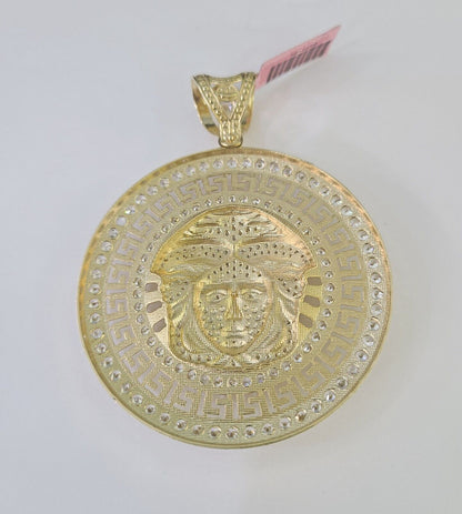 Real 10k Head Charm Pendant Yellow Gold 3" Inches Round Charm Circular 10kt - GoldenlinQ