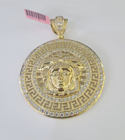 Real 10k Head Charm Pendant Yellow Gold 3" Inches Round Charm Circular 10kt - GoldenlinQ