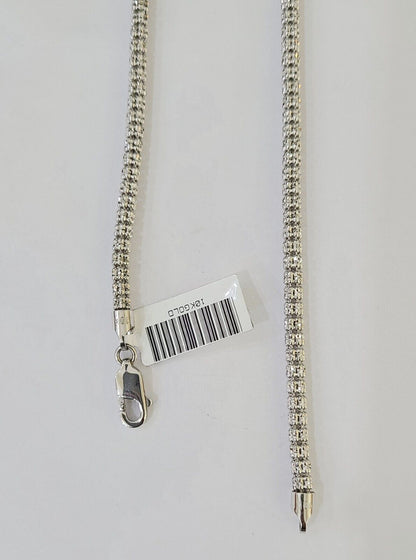 Real 10k Iced Bead Chain White Gold 4mm 24" Necklace Men Women Real Genuine - Reva Jeweler