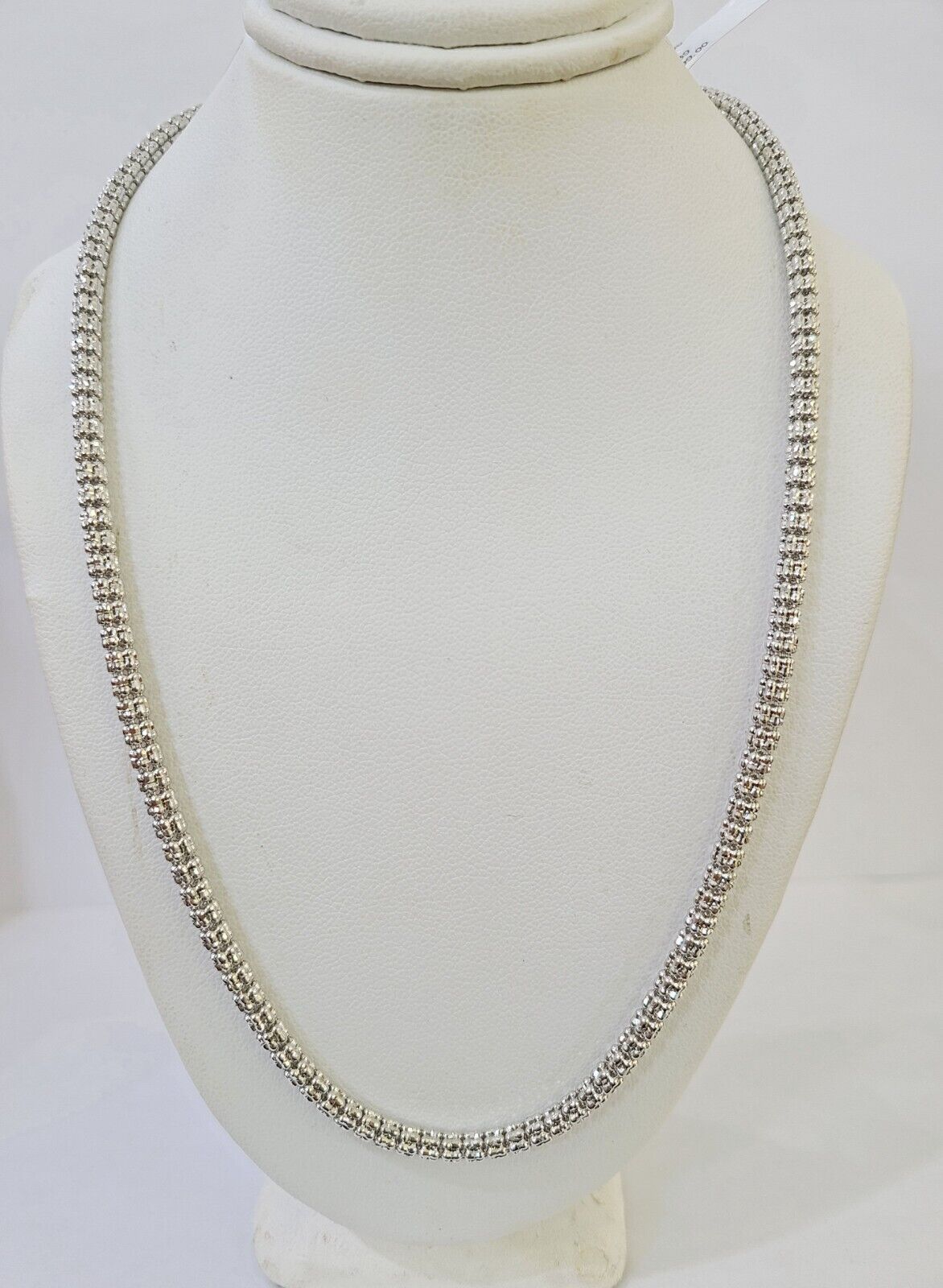 Real 10k Iced Bead Chain White Gold 4mm 24" Necklace Men Women Real Genuine - Reva Jeweler