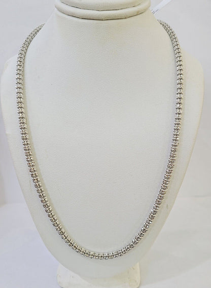 Real 10k Iced Bead Chain White Gold 4mm 24" Necklace Men Women Real Genuine - Reva Jeweler