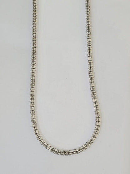 Real 10k Iced Bead Chain White Gold 4mm 24" Necklace Men Women Real Genuine - Reva Jeweler