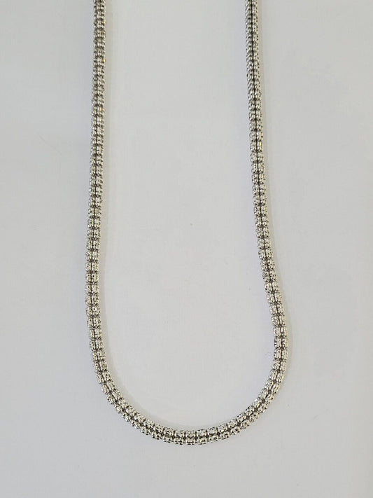 Real 10k Iced Bead Chain White Gold 4mm 24" Necklace Men Women Real Genuine - Reva Jeweler