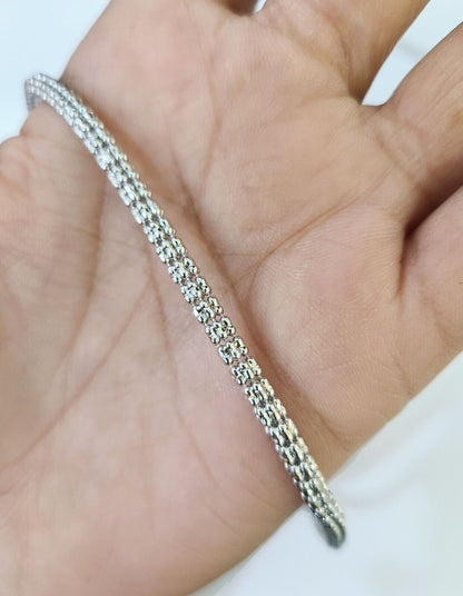 Real 10k Iced Bead Chain White Gold 4mm 24" Necklace Men Women Real Genuine - Reva Jeweler