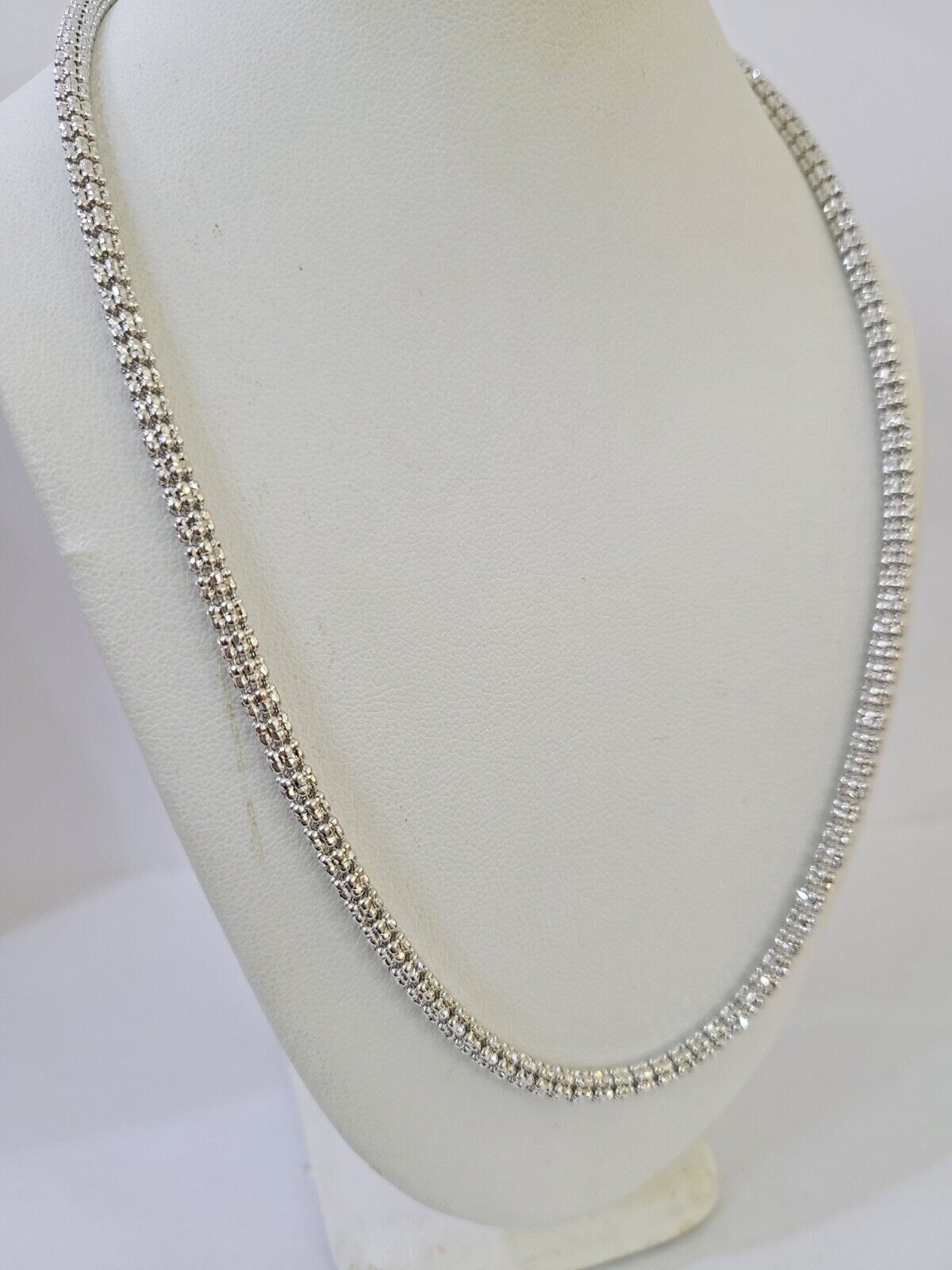 Real 10k Iced Bead Chain White Gold 4mm 24" Necklace Men Women Real Genuine - Reva Jeweler