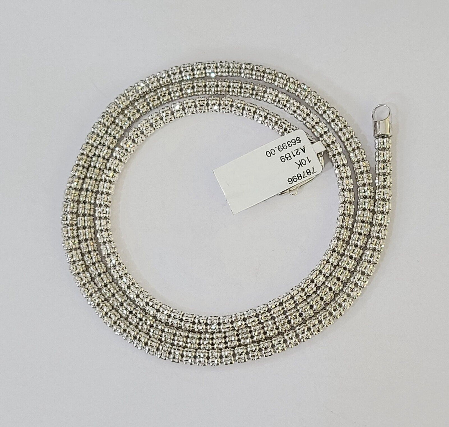 Real 10k Iced Bead Chain White Gold 4mm 24" Necklace Men Women Real Genuine - Reva Jeweler
