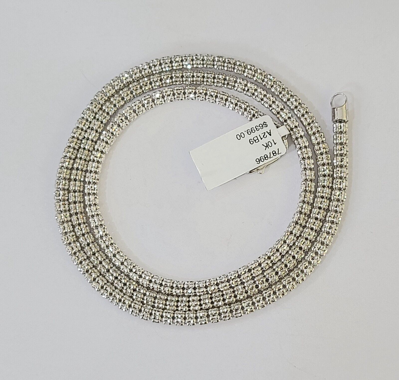 Real 10k Iced Bead Chain White Gold 4mm 24" Necklace Men Women Real Genuine - Reva Jeweler