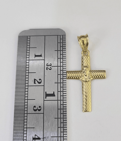 Real 10K Jesus Cross Pendant 1" Yellow Gold Charm Genuine - GoldenlinQ