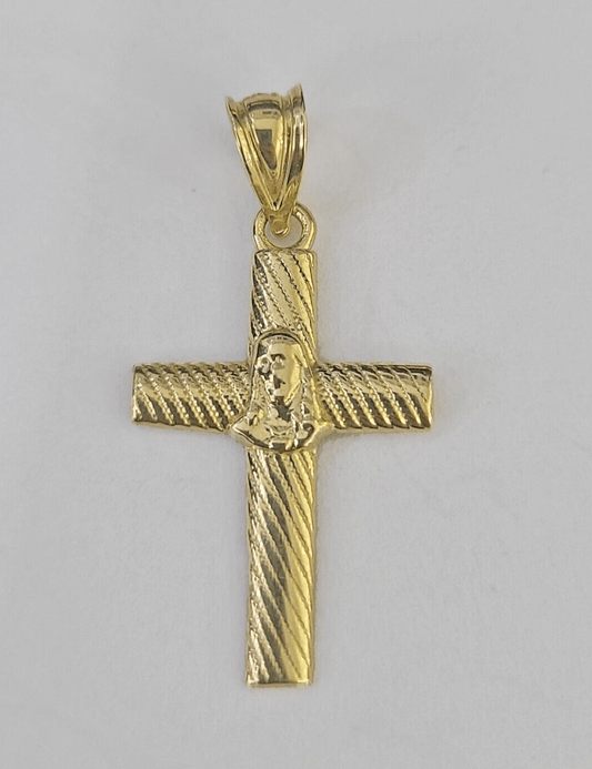 Real 10K Jesus Cross Pendant 1" Yellow Gold Charm Genuine - GoldenlinQ