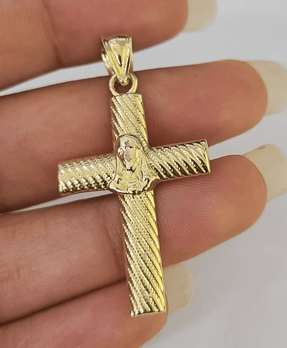 Real 10K Jesus Cross Pendant 1.5" Yellow Gold Charm Genuine - GoldenlinQ