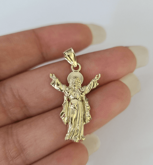 Real 10K Jesus Full Body Pendant Charm Genuine Religious Yellow Gold 1.25" - GoldenlinQ