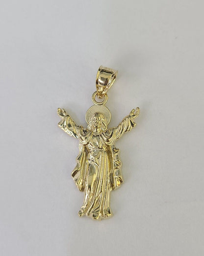 Real 10K Jesus Full Body Pendant Charm Genuine Religious Yellow Gold 1.25" - GoldenlinQ