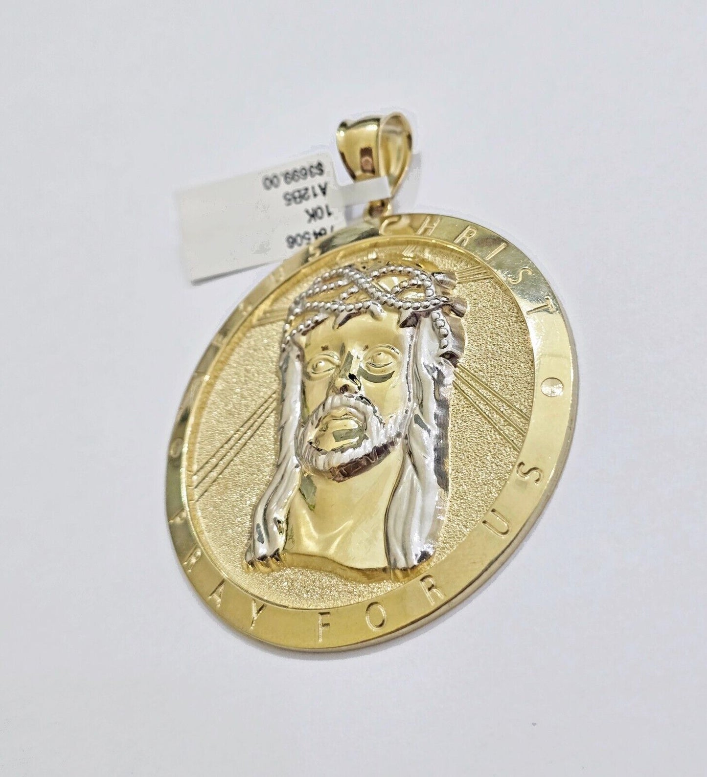 Real 10k Jesus head Charm pendant Mens 2.5 Inch Circular charm Real 10kt - Reva Jeweler