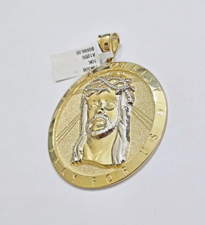 Real 10k Jesus head Charm pendant Mens 2.5 Inch Circular charm Real 10kt - Reva Jeweler