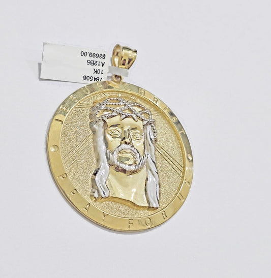 Real 10k Jesus head Charm pendant Mens 2.5 Inch Circular charm Real 10kt - Reva Jeweler