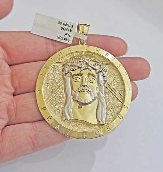 Real 10k Jesus head Charm pendant Mens 2.5 Inch Circular charm Real 10kt - Reva Jeweler