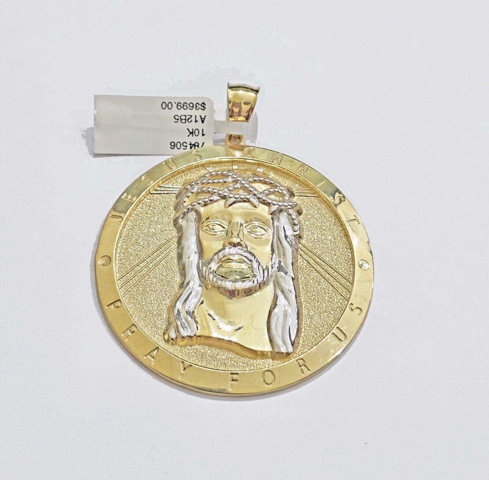 Real 10k Jesus head Charm pendant Mens 2.5 Inch Circular charm Real 10kt - Reva Jeweler