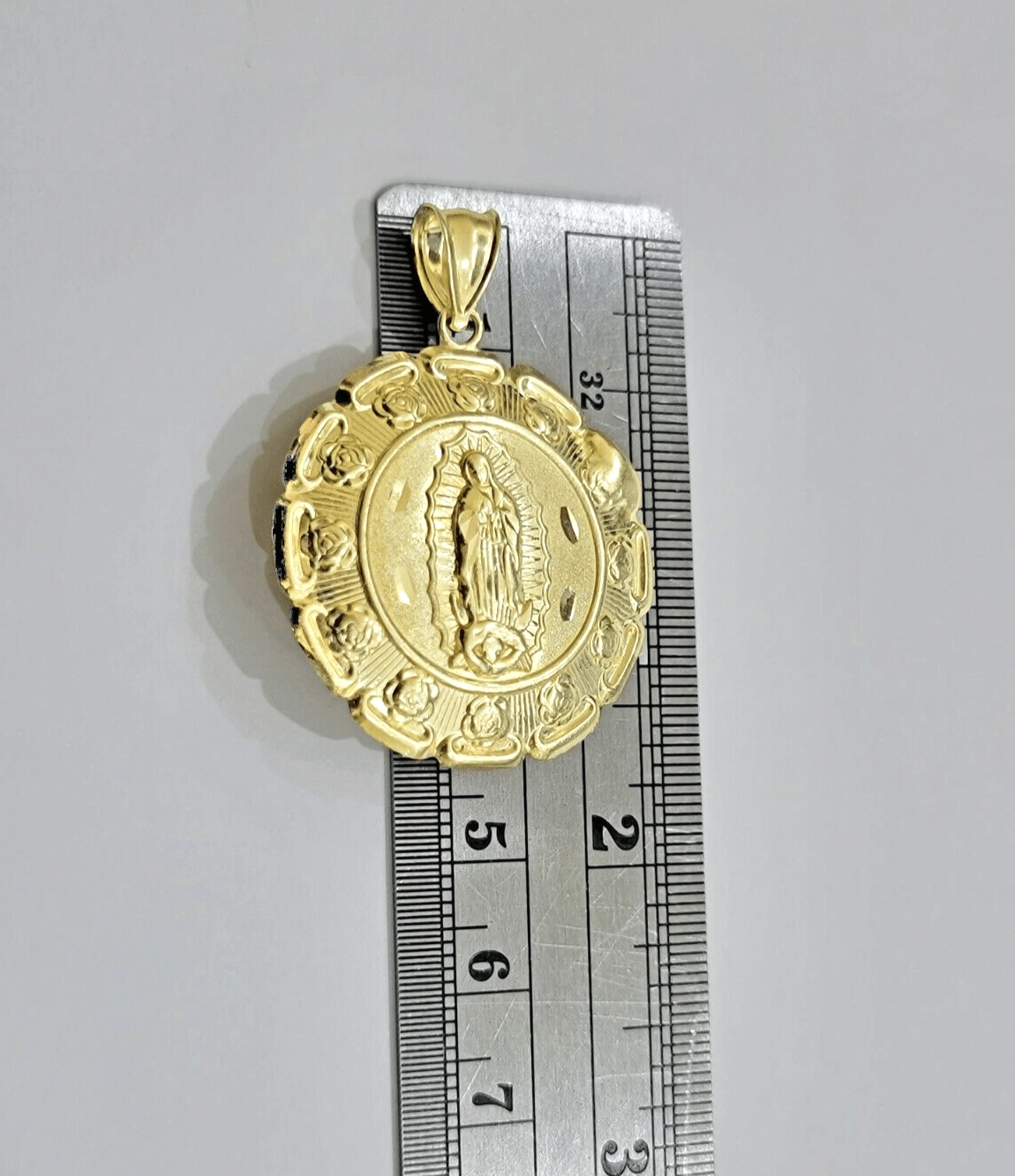 Real 10k Jesus Virgin Mary Charm Pendant Yellow Gold 1.8 Inch Chain Necklace New - Reva Jeweler