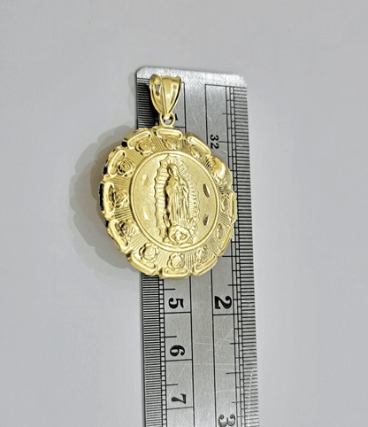 Real 10k Jesus Virgin Mary Charm Pendant Yellow Gold 1.8 Inch Chain Necklace New - Reva Jeweler