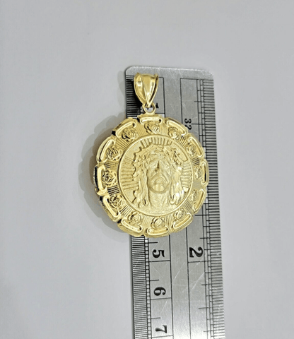 Real 10k Jesus Virgin Mary Charm Pendant Yellow Gold 1.8 Inch Chain Necklace New - Reva Jeweler