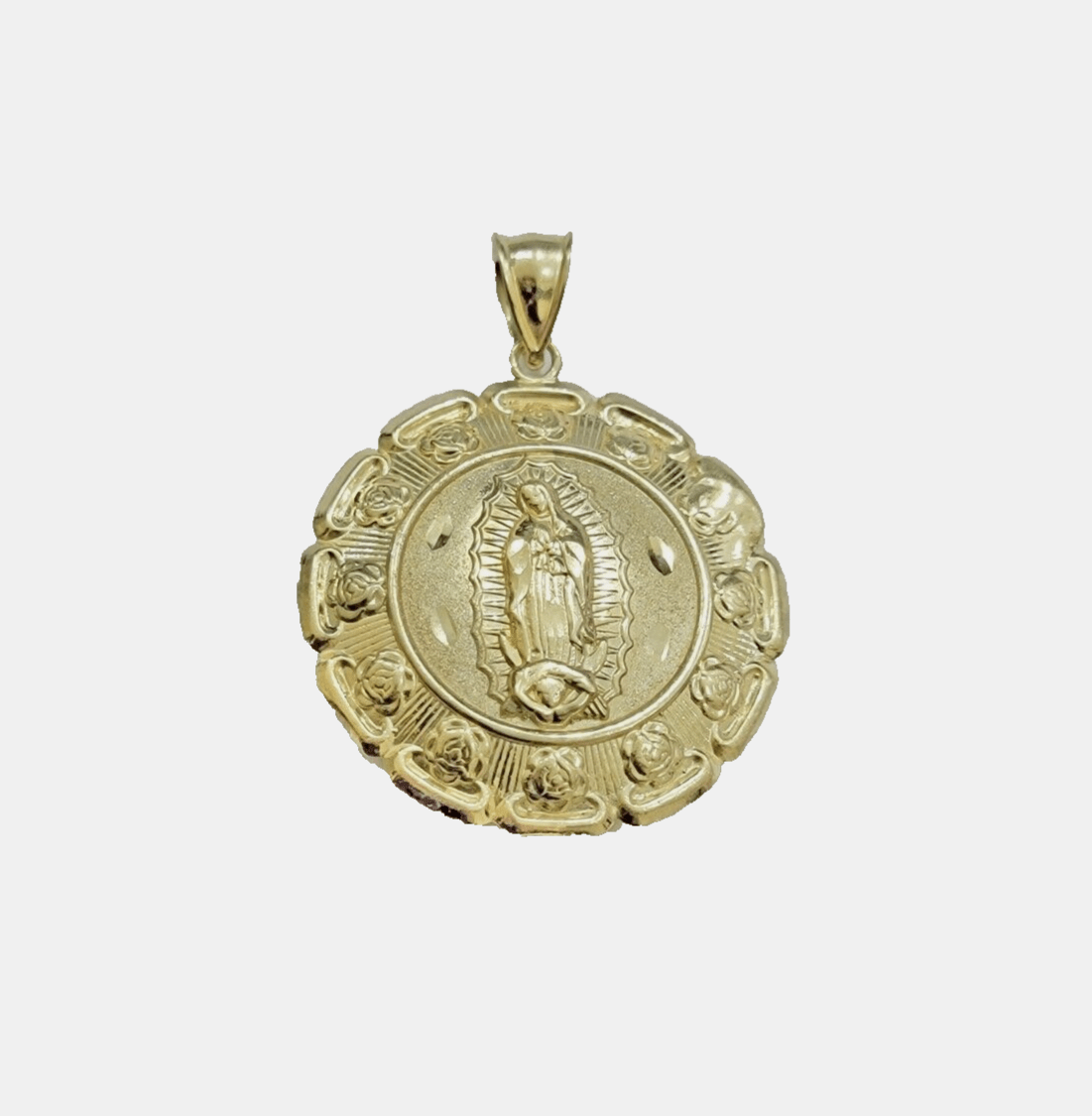 Real 10k Jesus Virgin Mary Charm Pendant Yellow Gold 1.8 Inch Chain Necklace New - Reva Jeweler