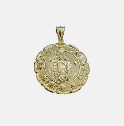 Real 10k Jesus Virgin Mary Charm Pendant Yellow Gold 1.8 Inch Chain Necklace New - Reva Jeweler