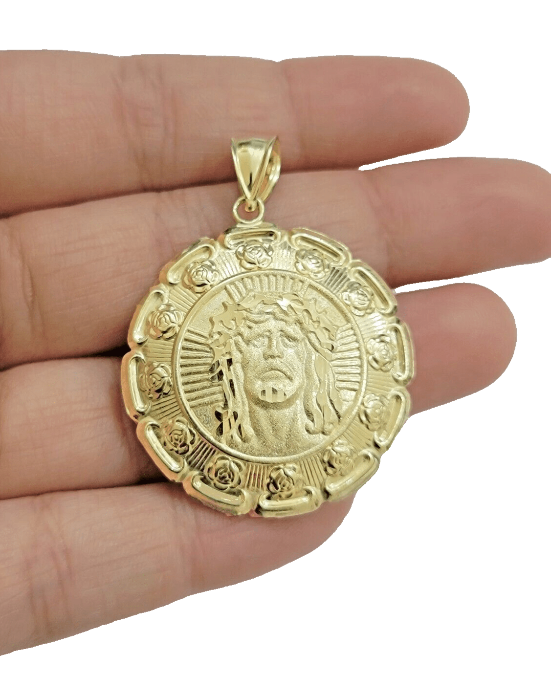 Real 10k Jesus Virgin Mary Charm Pendant Yellow Gold 1.8 Inch Chain Necklace New - Reva Jeweler