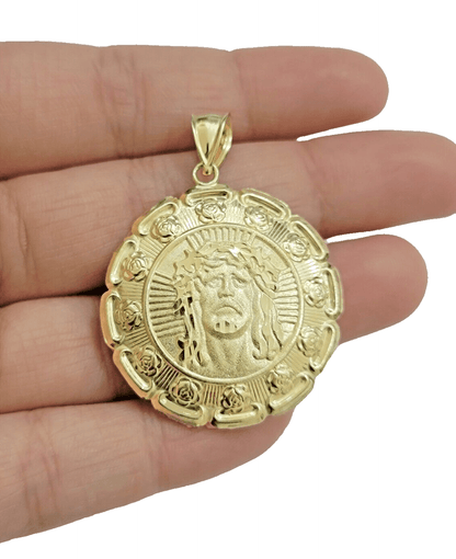 Real 10k Jesus Virgin Mary Charm Pendant Yellow Gold 1.8 Inch Chain Necklace New - Reva Jeweler