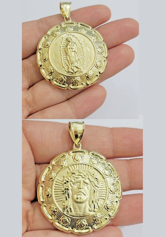 Real 10k Jesus Virgin Mary Charm Pendant Yellow Gold For 10kt Chain Necklace New - Reva Jeweler