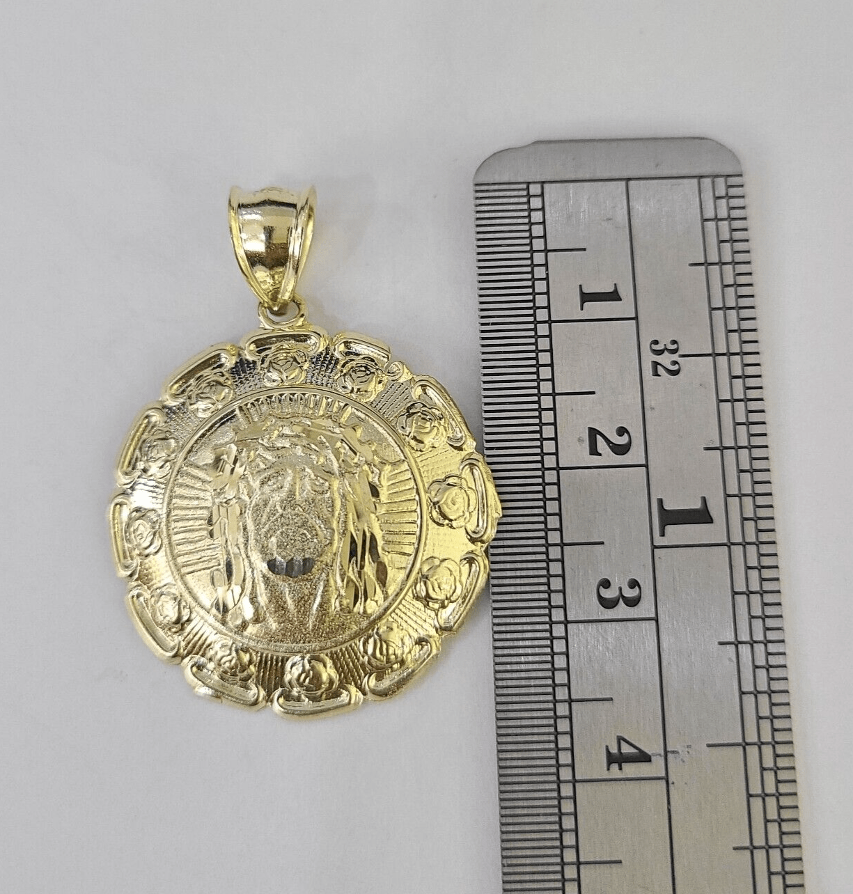 Real 10K Jesus Virgin Mary Pendent Charm 10kt yellow Gold 1.5" Guadalupe - GoldenlinQ
