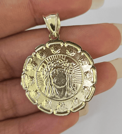 Real 10K Jesus Virgin Mary Pendent Charm 10kt yellow Gold 1.5" Guadalupe - GoldenlinQ
