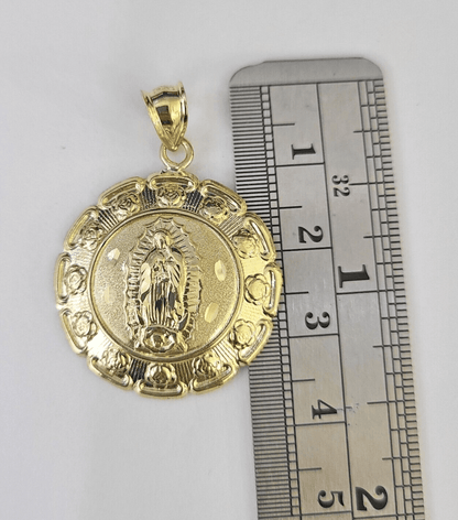 Real 10K Jesus Virgin Mary Pendent Charm 10kt yellow Gold Guadalupe - GoldenlinQ