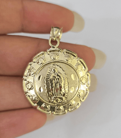 Real 10K Jesus Virgin Mary Pendent Charm 10kt yellow Gold Guadalupe - GoldenlinQ