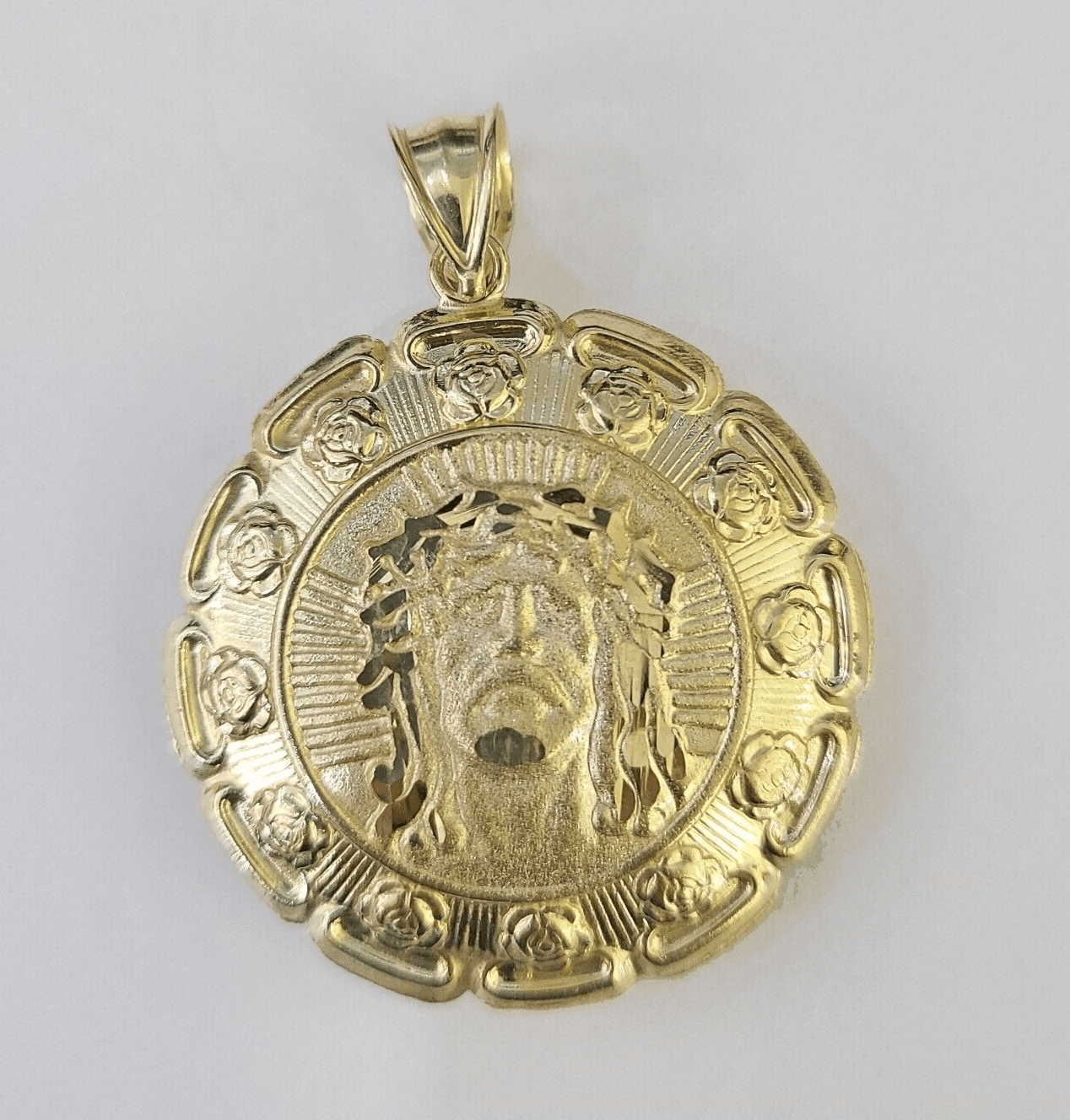 Real 10K Jesus Virgin Mary Pendent Charm Two Sided yellow Gold 1.5" Guadalupe - GoldenlinQ