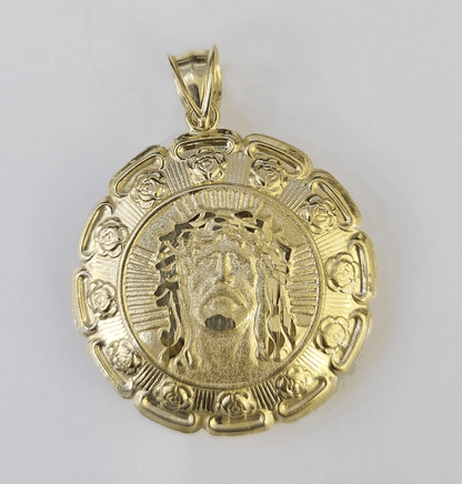 Real 10K Jesus Virgin Mary Pendent Charm Two Sided yellow Gold 1.5" Guadalupe - GoldenlinQ